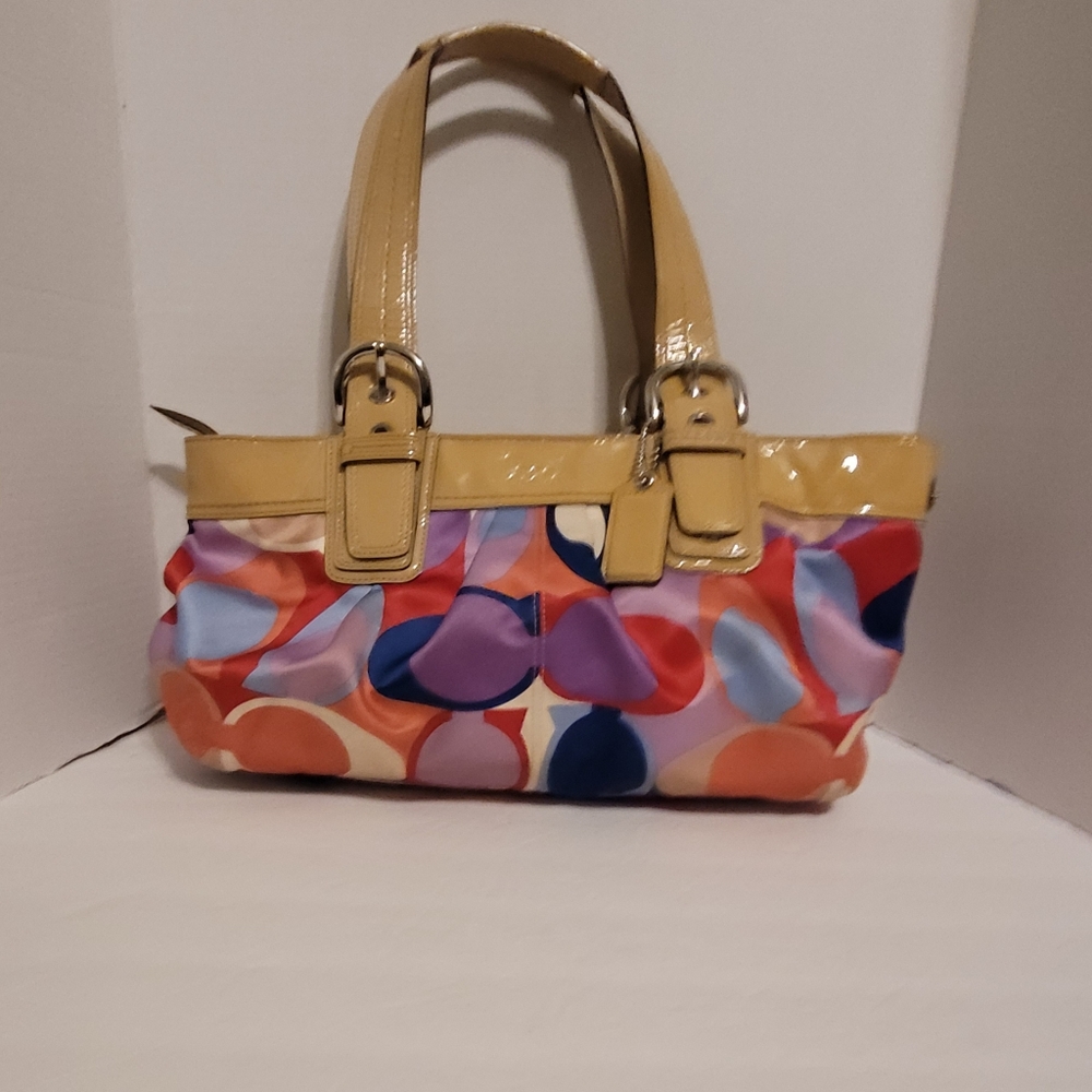 Vintage Coach Signature Leather & Sateen Multicolor Womens Handbag A1071-F13798